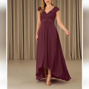 Azazie Maxi Long Dress Wedding Burgundy Size A12
